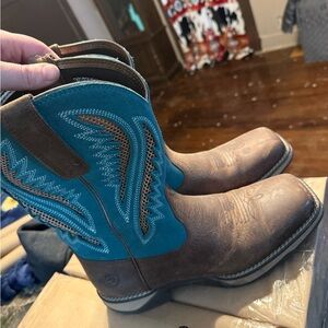 Ariat Brown Leather Western Heeled Boots with Teal Shaft